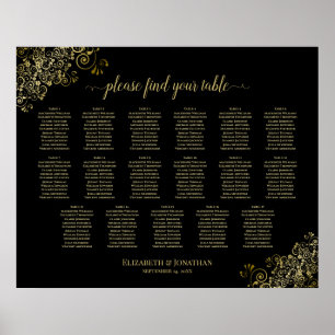 Póster 17 Tabla Dorada Fragmentos Boda Negro Tabla de asi