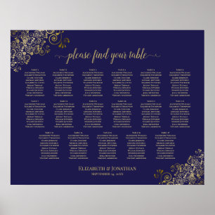 Póster 17 Table Lacy Gold Navy Blue Wedding Seating Chart