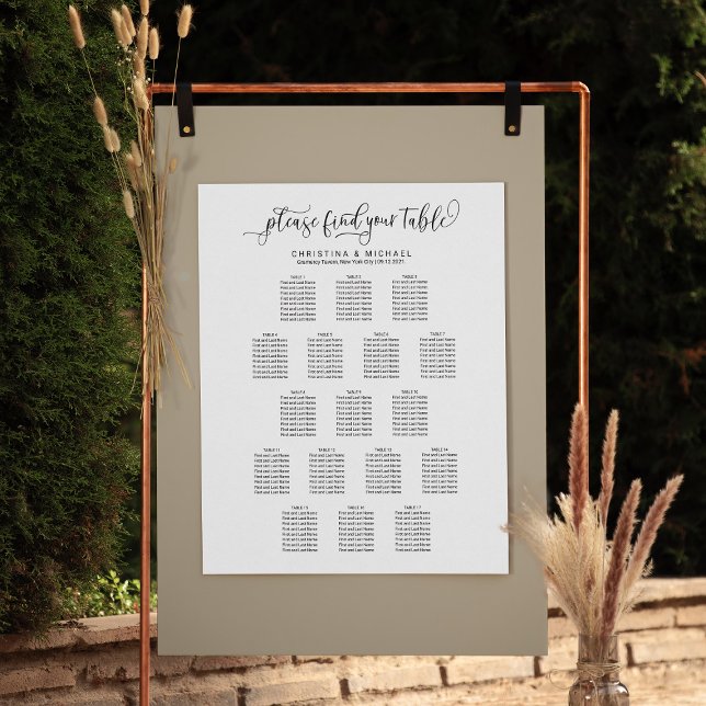 Póster 17 Tables 130-150 Guests Vertical Seating Chart (Subido por el creador)