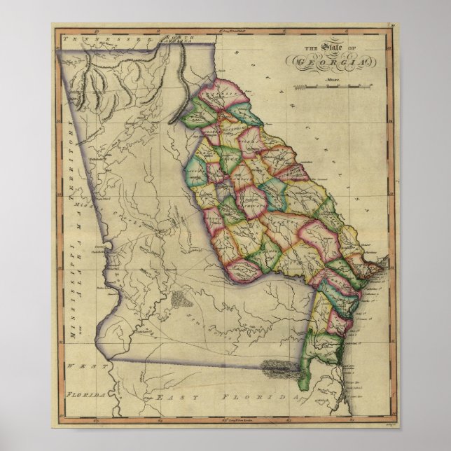 Póster 1817 El estado de Georgia de Samuel Lewis Atlas (Frente)