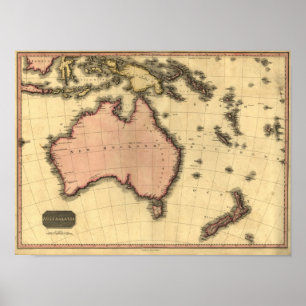 Póster 1818 Australasia  Map - Australia, New Zealand