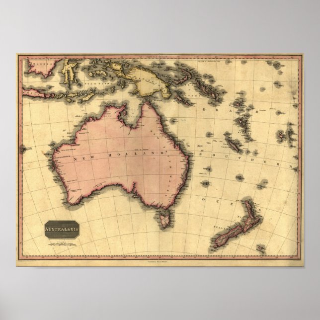 Póster 1818 Australasia  Map - Australia, New Zealand (Frente)