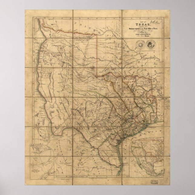 Póster 1841 Map of the Republic of Texas (Frente)