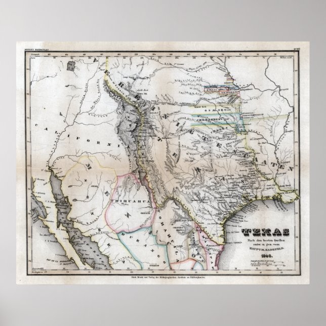 Póster 1846 Texas Map (Frente)
