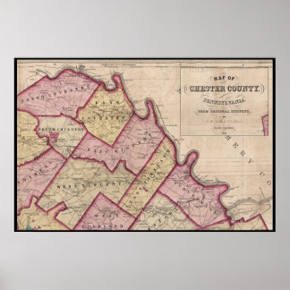 Póster 1847 Chester County PA Map Schuylkill River
