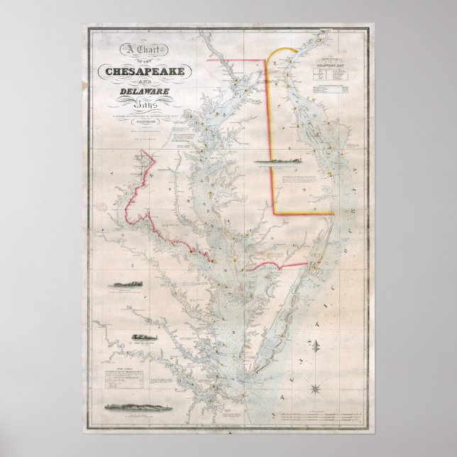 Póster 1852 Gráfico de bahías de Chesapeake y Delaware (Frente)