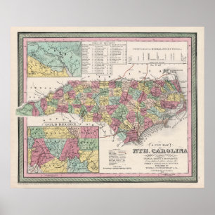 Póster 1853 Carolina del Norte, Mapa, añada