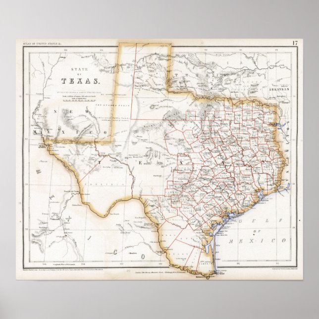 Póster 1857 Texas Map (Frente)