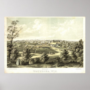 Póster 1857 Waukesha, mapa panorámico de la opinión de
