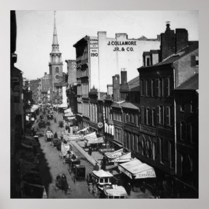 Póster 1859: Tráfico y tiendas en la calle Washington