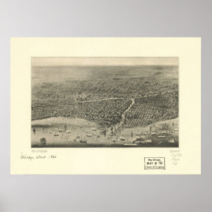 Póster 1860 Chicago, IL Birds Eye View Panoramic Map