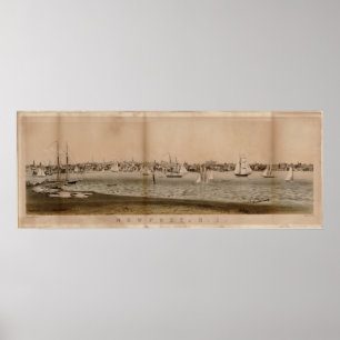 Póster 1860 Newport, mapa panorámico de la opinión de ojo