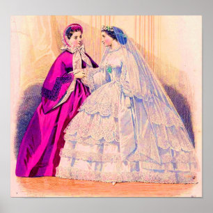 Póster 1861 French fashion plate wedding gown