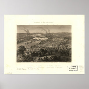Póster 1863 Richmond, mapa panorámico de la opinión del