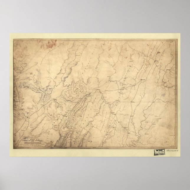 Póster 1864 Movimiento de Tropas de Mapa de la Guerra Civ (Frente)