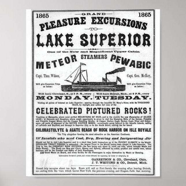 Póster 1865 Gran excursión de placer al lago Superior (Frente)