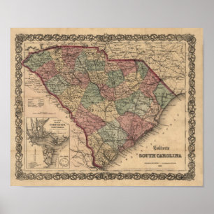 Póster 1865 South Carolina Map