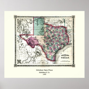 Póster 1866 Mapa Anticuario de Texas, por Schönberg & Co.