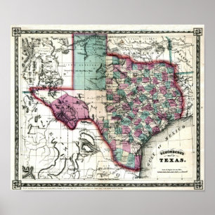 Póster 1866 Mapa Anticuario de Texas, por Schönberg & Co.