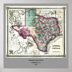 Póster 1866 Mapa Anticuario de Texas, por Schönberg & Co.