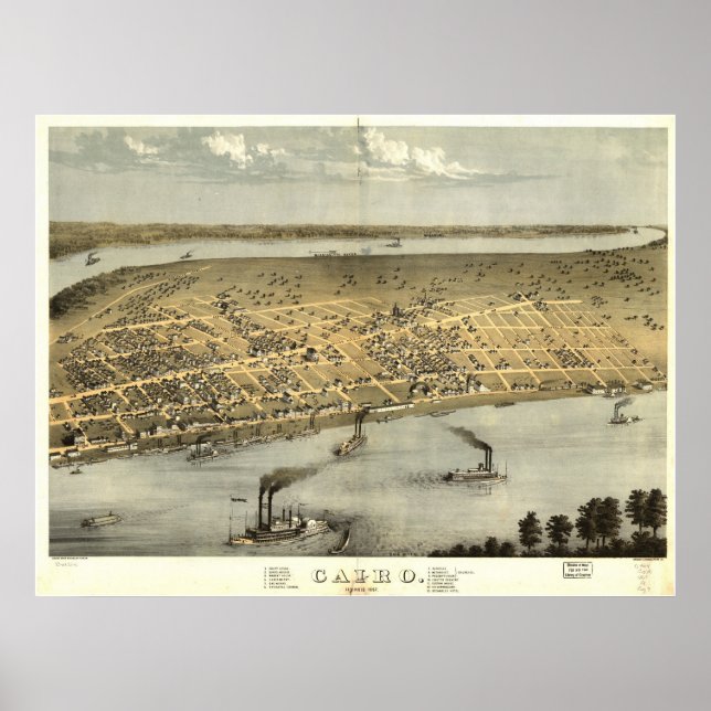 Póster 1867 El Cairo, IL Birds View Panoramic Map (Frente)