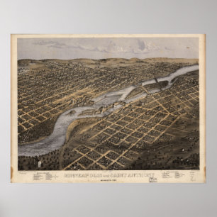 Póster 1867 Minneapolis & St. Paul , MN Panoramic Map