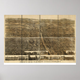 Póster 1868 Syracuse, mapa panorámico de la opinión de