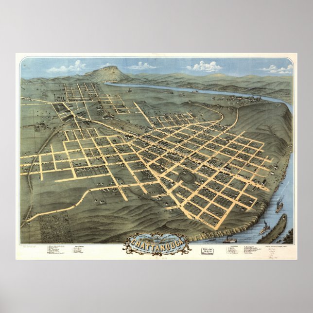 Póster 1871 Chattanooga, TN Birds Eye View Panoramic Map (Frente)