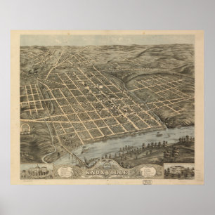 Póster 1871 Knoxville, mapa panorámico de la opinión de