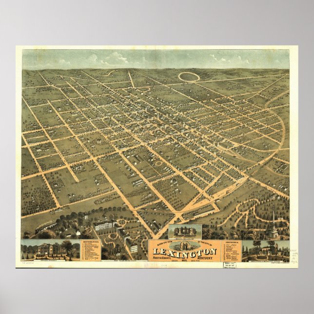 Póster 1871 Lexington, KY Birds View Panoramic Map (Frente)