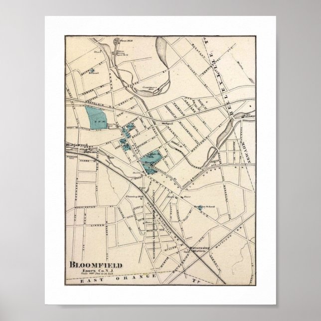 Póster 1872 REPRO Mapa de cosecha Bloomfield NJ (Frente)