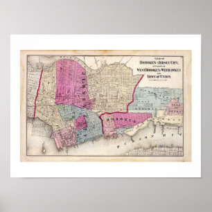 Póster 1872 REPRO Vintage Map Hoboken NJ