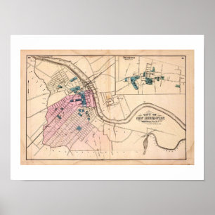 Póster 1872 REPRO Vintage Map New Brunswick, Princeton NJ