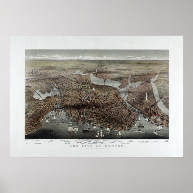 Póster 1873 City of Boston, MA Panoramic Birds Eye View (Frente)