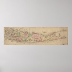 Póster 1873 mapa de Long Island, Nueva York