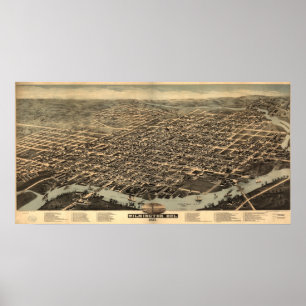 Póster 1874 Wilmington, DE Birds Eye View Panoramic Map
