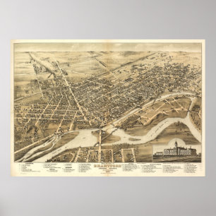 Póster 1875 Brantford, Ontario Bird's Eye Panoramic Map