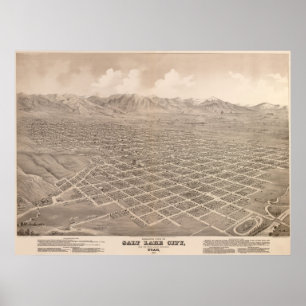 Póster 1875 Salt Lake City, UT Bird's Eye Panoramic Map