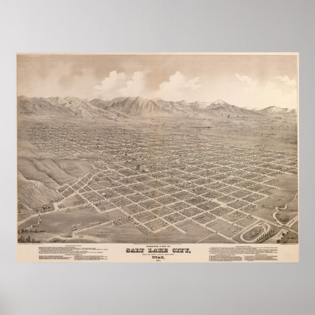 Póster 1875 Salt Lake City, UT Bird's Eye Panoramic Map (Frente)