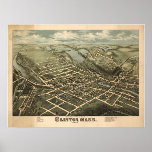 Póster 1876 Clinton, MAMÁES Birds Eye View Panoramic Map