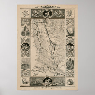 Póster 1876 Map of California