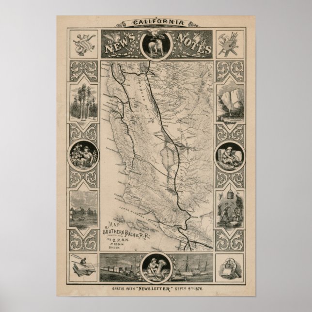 Póster 1876 Map of California (Frente)