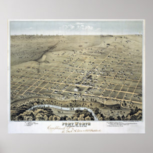 Póster 1876 mapa de Fort Worth, opinión de ojo de pájaros