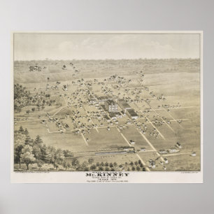 Póster 1876 McKinney, mapa panorámico de la opinión del