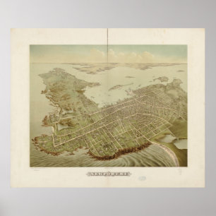 Póster 1878 Newport, mapa panorámico de la opinión de ojo