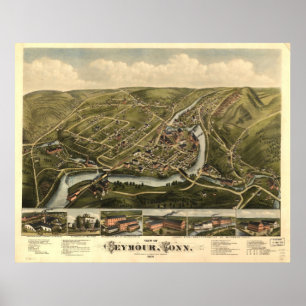 Póster 1879 Seymour CT Birds Eye View Panoramic Map