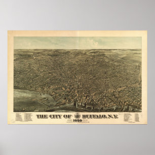 Póster 1880 búfalo, mapa panorámico de la opinión de o