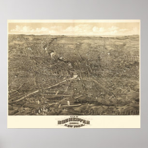 Póster 1880 Rochester, mapa panorámico de la opinión de