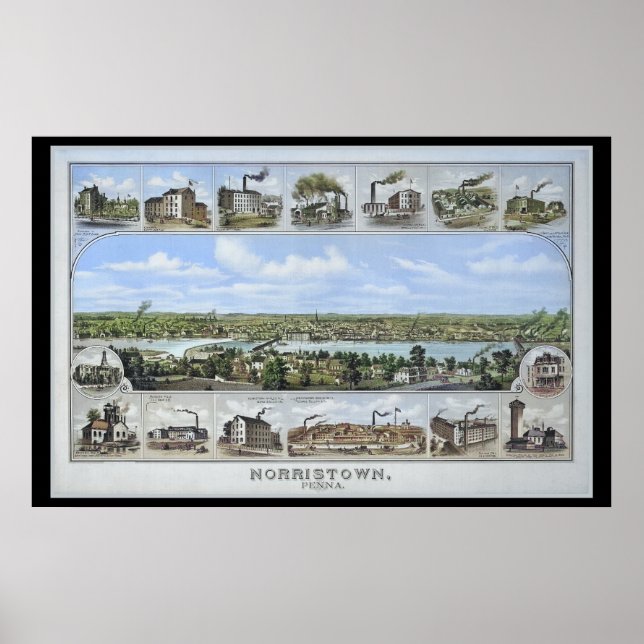 Póster 1881 Mapa aéreo Norristown PA Pennsylvania Poster (Frente)
