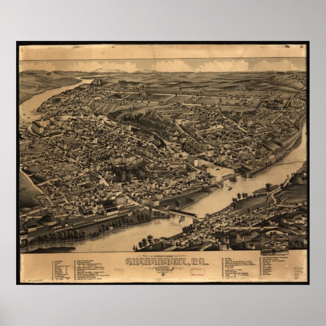 Póster 1881 Sherbrooke, Mapa Panorámico de Ojos de Aves d (Frente)